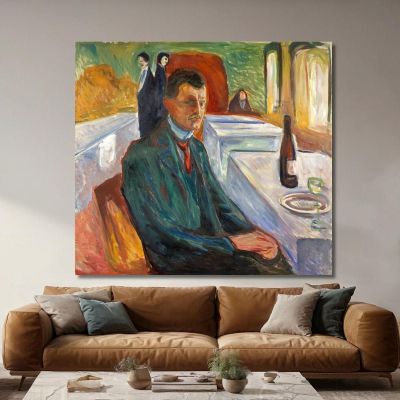 Autoritratto Con Bottiglia Di Vino Edvard Munch em36 quadro stampa su tela Autoritratto Con Bottiglia Di Vino Edvard Munch em36 quadro stampa su tela