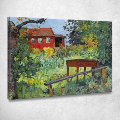 Giardino Con Casa Rossa Edvard Munch em125 quadro stampa su tela