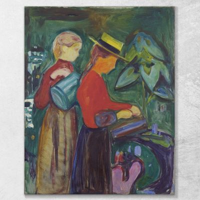 Filles Arrosant Des Fleurs La Frise Linde Edvard Munch, em131 tableau impression sur toile