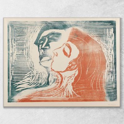Cabeza A Cabeza Hombre Y Mujer Besándose Edvard Munch, em136 cuadro en lienzo