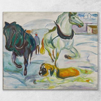 Horse Team And A St. Bernhard In The Snow Edvard Munch, em144 canvas print