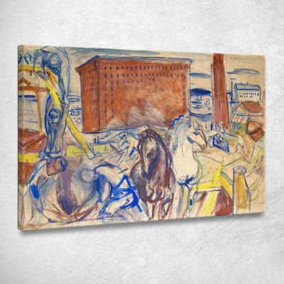 Squadra Di Cavalli In Un Cantiere Edvard Munch em145 quadro stampa su tela