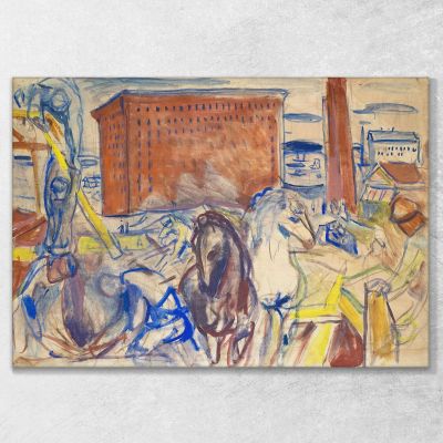 Pferdegespann Auf Einer Baustelle Edvard Munch, em145 drucken auf leinwand