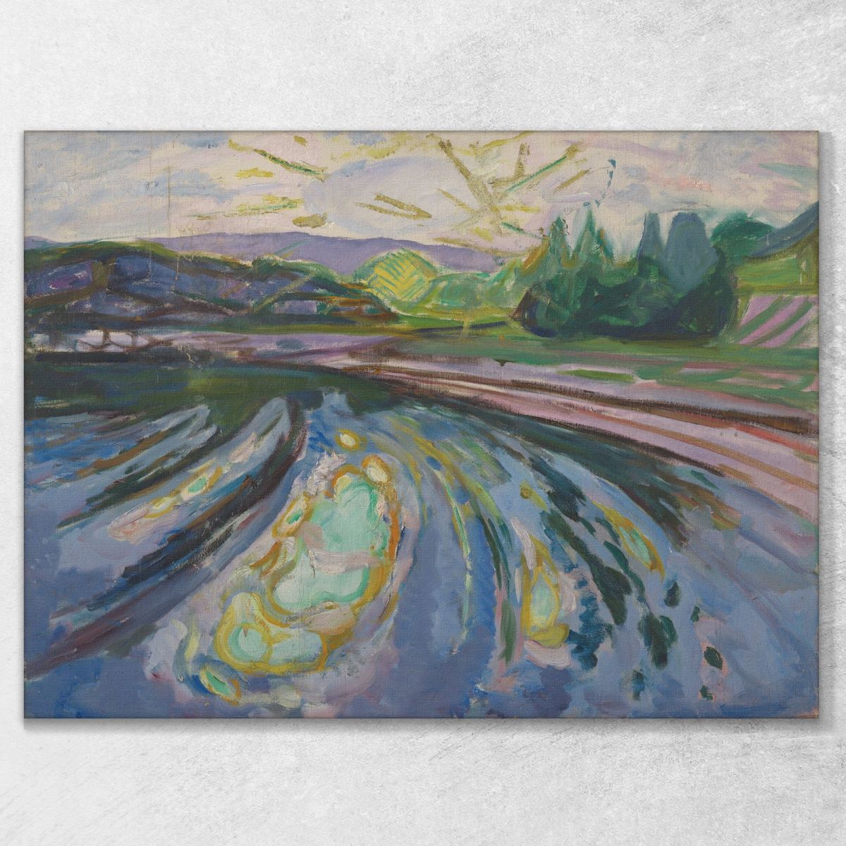 Onde Contro La Riva Edvard Munch em388 quadro stampa su tela