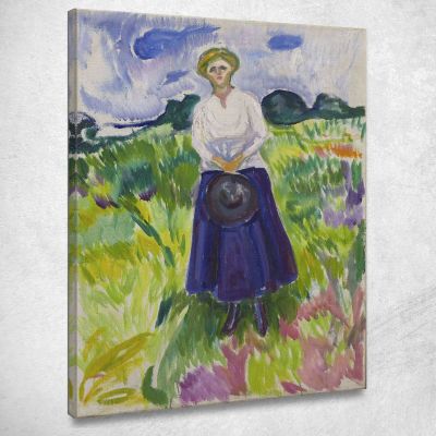 Donna In Un Prato Verde Edvard Munch em400 quadro stampa su tela