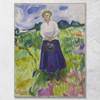 Donna In Un Prato Verde Edvard Munch em400 quadro stampa su tela