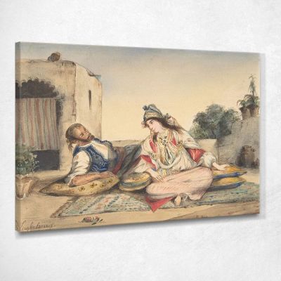 Una Coppia Marocchina Sulla Loro Terrazza Eugène Delacroix edx3 quadro stampa su tela