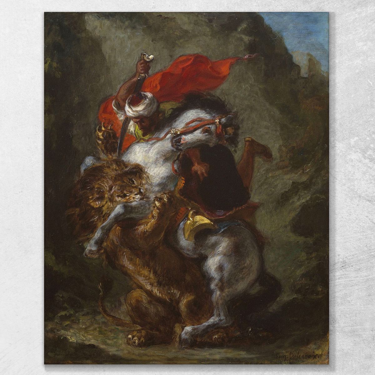 Cavaliere Arabo Attaccato Da Un Leone Eugène Delacroix edx10 quadro stampa su tela