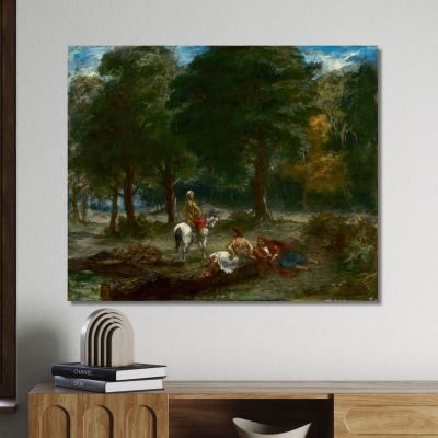 Uomini Di Cavalleria Greci Che Riposano Nella Foresta Eugène Delacroix edx45 quadro stampa su tela