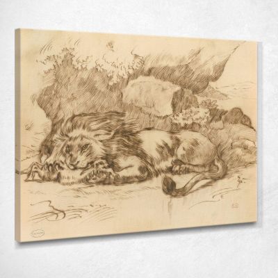 Leone Che Divora Un Coniglio Eugène Delacroix edx71 quadro stampa su tela