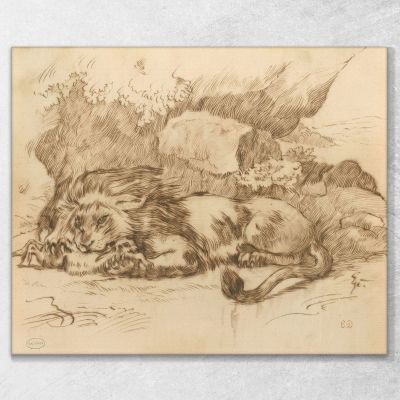 Leone Che Divora Un Coniglio Eugène Delacroix edx71 quadro stampa su tela