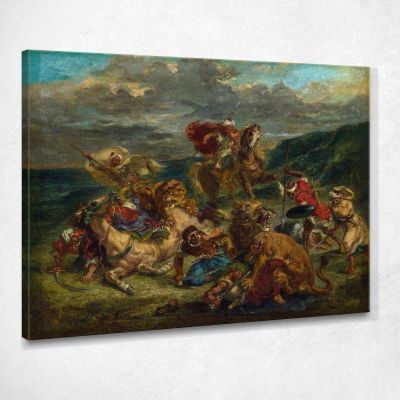 Caccia Al Leone Eugène Delacroix edx72 quadro stampa su tela