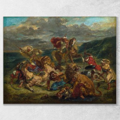 Caccia Al Leone Eugène Delacroix edx72 quadro stampa su tela