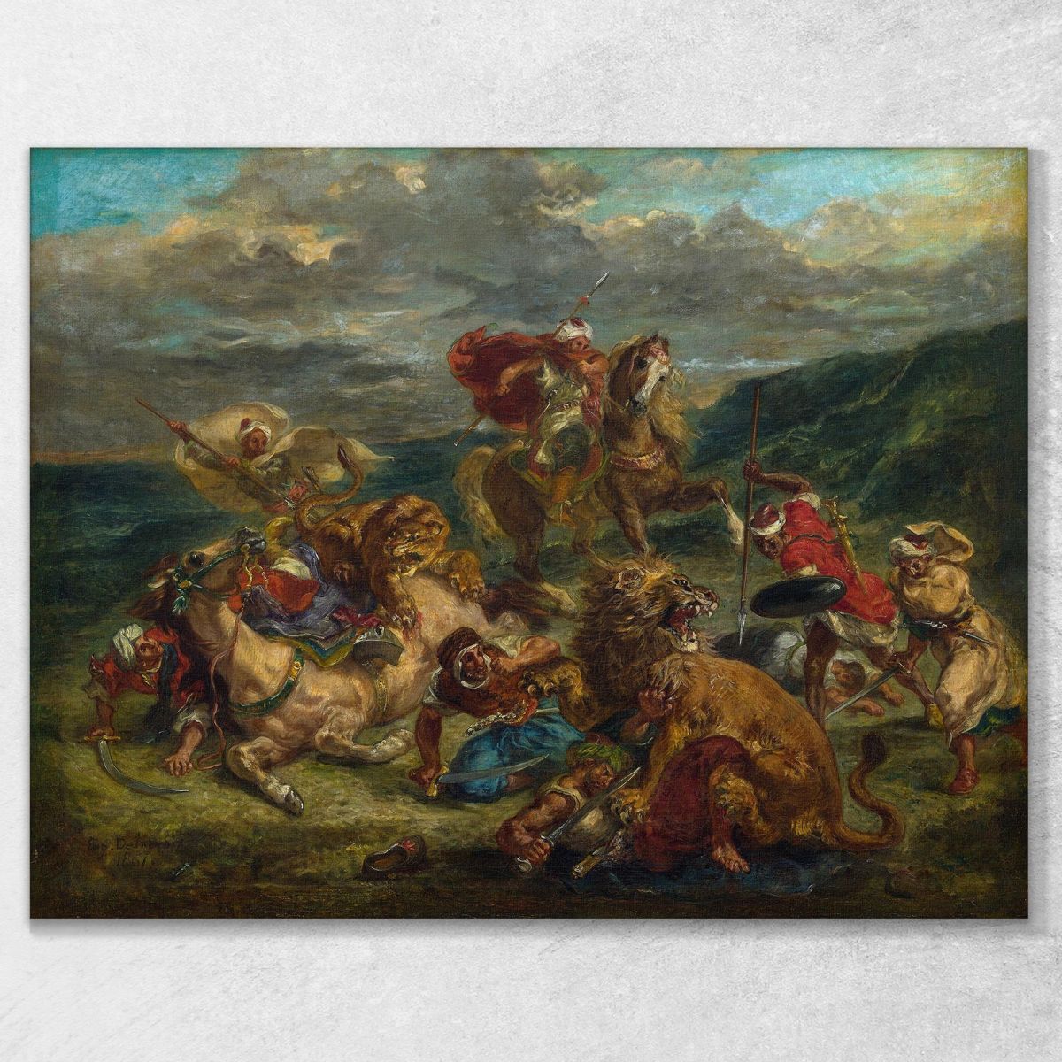 Caccia Al Leone Eugène Delacroix edx72 quadro stampa su tela