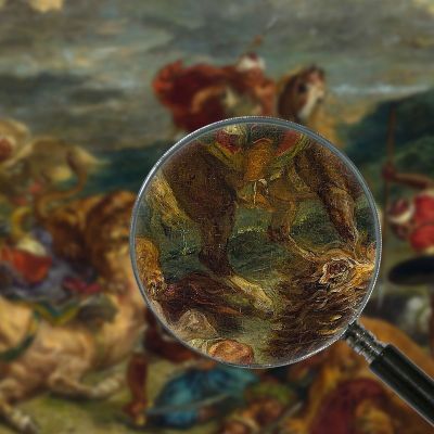 Caccia Al Leone Eugène Delacroix edx72 quadro stampa su tela