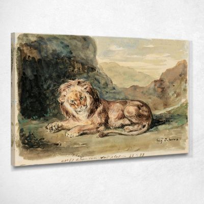 Leone Sdraiato In Un Paesaggio Eugène Delacroix edx73 quadro stampa su tela