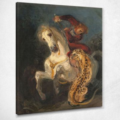 Cavaliere Attaccato Da Un Giaguaro Eugène Delacroix edx99 quadro stampa su tela