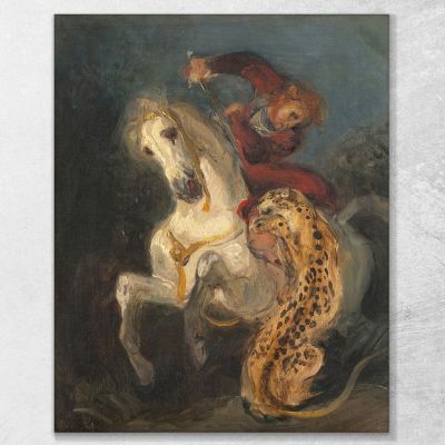 Cavaliere Attaccato Da Un Giaguaro Eugène Delacroix edx99 quadro stampa su tela