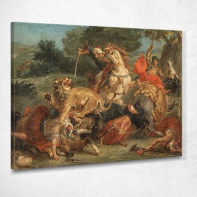 La Caccia Al Leone Eugène Delacroix edx134 quadro stampa su tela