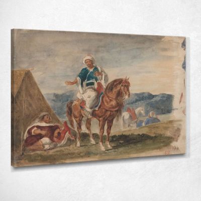 Tre Cavalieri Arabi In Un Accampamento Eugène Delacroix edx149 quadro stampa su tela