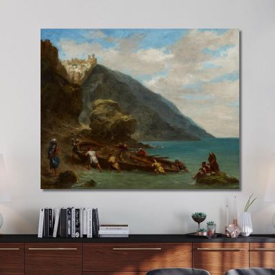 Veduta Di Tangeri Dalla Riva Del Mare Eugène Delacroix edx154 quadro stampa su tela