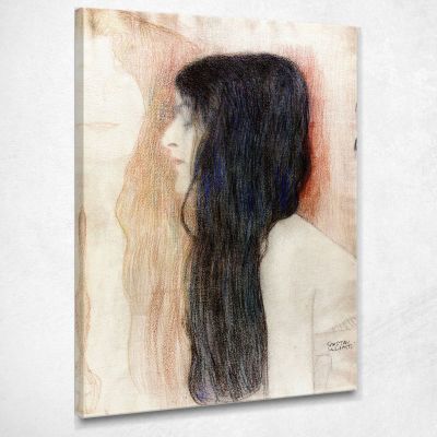Ragazza Con I Lunghi Capelli Con Uno Schizzo Per Nude Veritas Gustav Klimt kg74 quadro stampa su tela