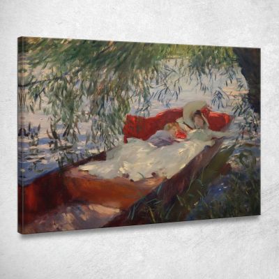 Dama E Bambino Addormentati In Una Barca Sotto I Salici John Singer Sargent jss125 quadro stampa su tela
