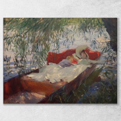 Lady And Child Asleep In A Punt Under The Willows John Singer Sargent, jss125 canvas print
