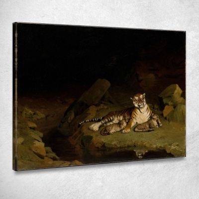 Tigre E Cuccioli Jean-Léon Gérôme jlg153 quadro stampa su tela