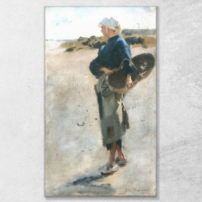 Bretonisches Mädchen Mit Korb John Singer Sargent, jss379 drucken auf leinwand