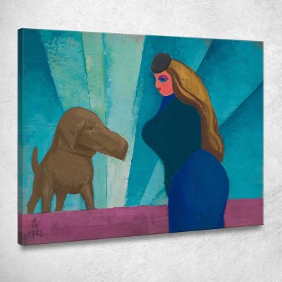 Donna E Cane Senza Titolo Karl Wiener kwn512 quadro stampa su tela