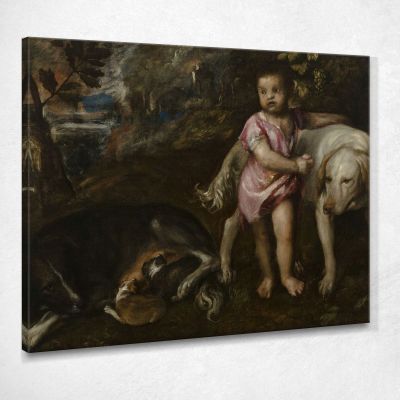 Ragazzo Con Cani In Un Paesaggio Titian Tiziano Vecellio ttn11 quadro stampa su tela