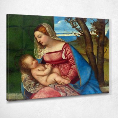 Madonna Col Bambino Titian Tiziano Vecellio ttn36 quadro stampa su tela