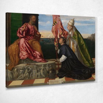 Papa Alessandro Vi Presenta Il Vescovo Jacopo Pesaro A San Pietro Titian Tiziano Vecellio ttn42 quadro stampa su tela