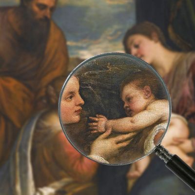 La Madonna Col Bambino E I Santi Luca E Caterina D'Alessandria Titian Tiziano Vecellio ttn65 quadro stampa su tela