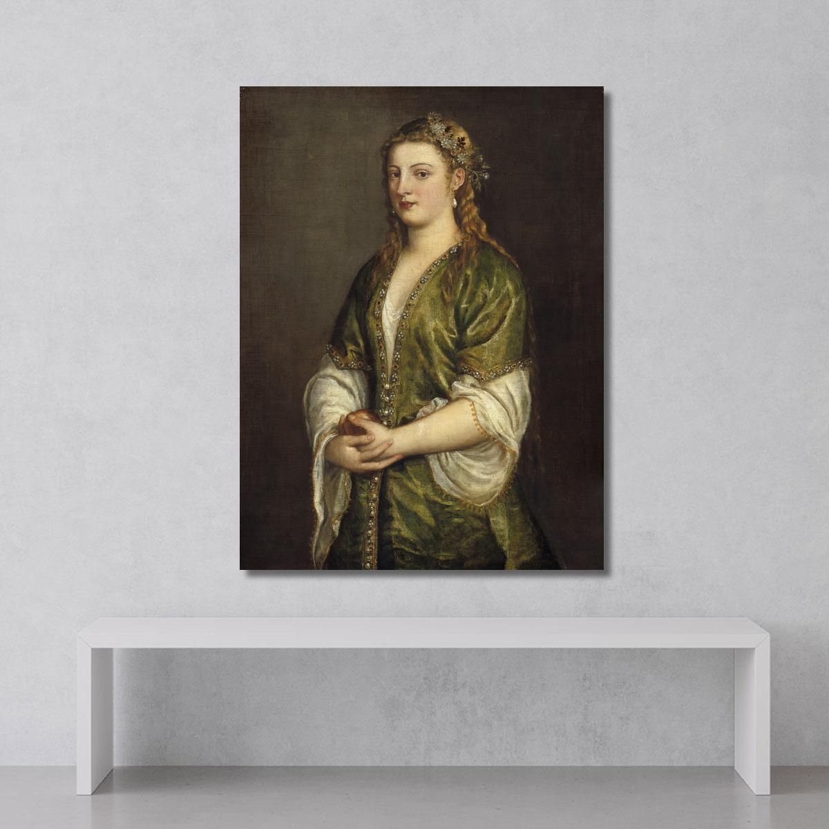 Donna Che Tiene Una Mela Titian Tiziano Vecellio ttn81 quadro stampa su tela