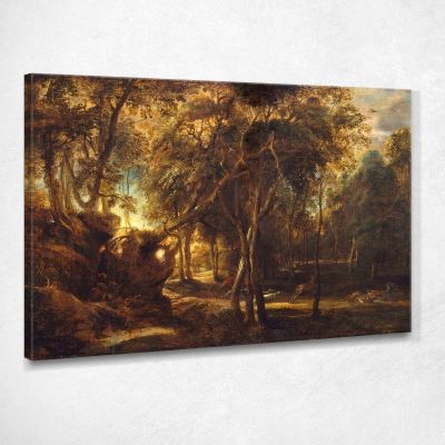 Una Foresta All'Alba Con Caccia Al Cervo Peter Paul Rubens ppr5 quadro stampa su tela