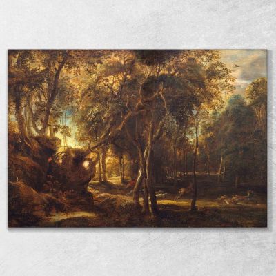 Una Foresta All'Alba Con Caccia Al Cervo Peter Paul Rubens ppr5 quadro stampa su tela