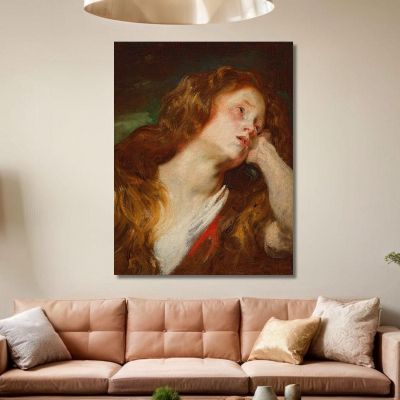 Giovane Donna Con Il Capo Appoggiato, Probabilmente La Maddalena Penitente Anthony van Dyck, avd7 quadro stampa su tela