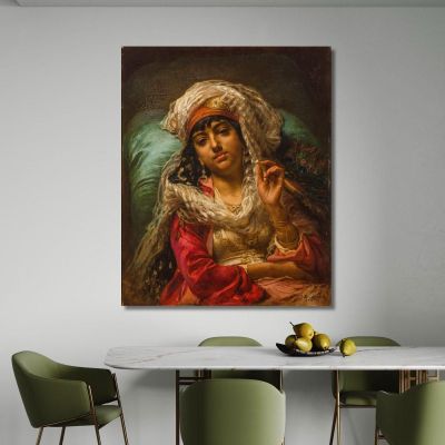 Der Pfauen-Fan Frederick Arthur Bridgman, fab61 drucken auf leinwand