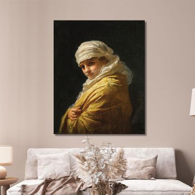 Mujer Joven Con Un Turbante Blanco Frederick Arthur Bridgman, fab78 cuadro en lienzo