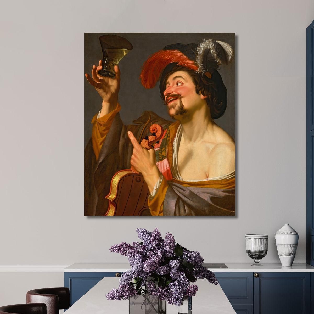 Un Allegro Violinista Con In Mano Un Roemer Gerard van Honthorst gvh3 quadro stampa su tela