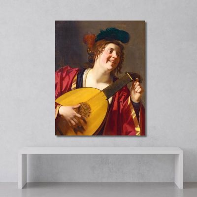 Una Donna Che Accorda Un Liuto Gerard van Honthorst gvh5 quadro stampa su tela