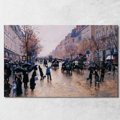 Boulevard Poissonière Sotto La Pioggia Jean Béraud jbr52 quadro stampa su tela