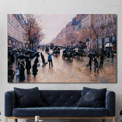 Boulevard Poissonière Sotto La Pioggia Jean Béraud jbr52 quadro stampa su tela