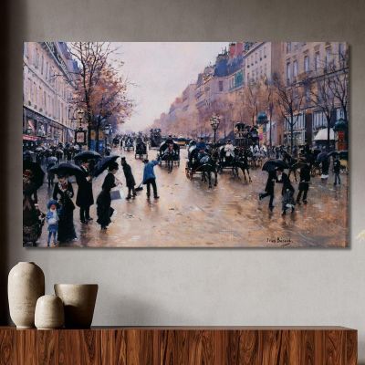 Boulevard Poissonière Sotto La Pioggia Jean Béraud jbr52 quadro stampa su tela