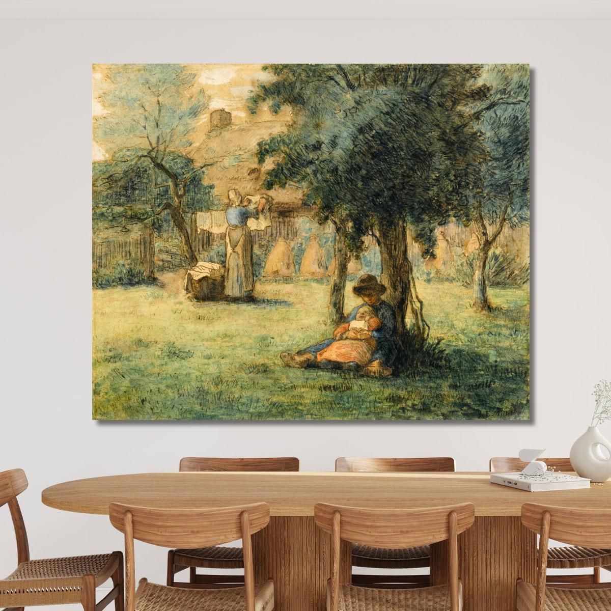 Donna Che Stende Il Bucato Jean-François Millet jfm16 quadro stampa su tela