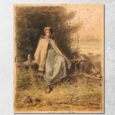 Giovane Pastorella Seduta Su Un Recinto Jean-François Millet jfm24 quadro stampa su tela