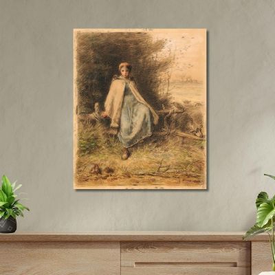 Joven Pastora Sentada En Una Valla Jean-François Millet, jfm24 cuadro en lienzo