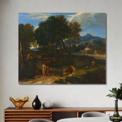 Pastorale Con Un Giovane Pastore E Una Donna Con Un Bambino In Braccio Jean-François Millet jfm39 quadro stampa su tela